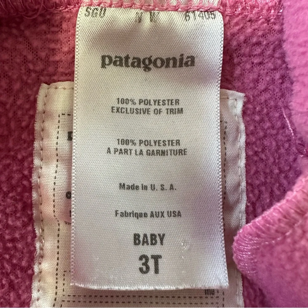 Patagonia Kids Pink Fleece Zip Hooded Jacket size 3T - Picture 4 of 9